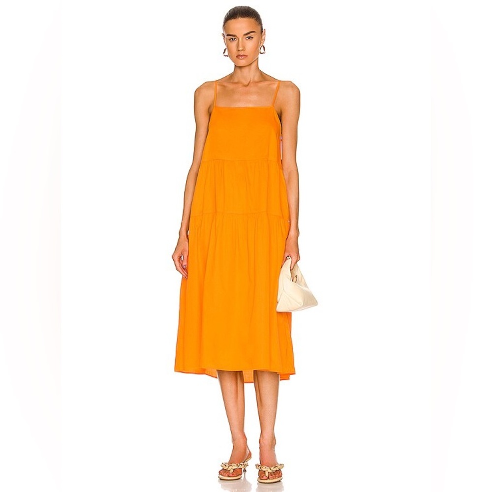 Enza Costa cool cotton strappy tiered dress in papaya